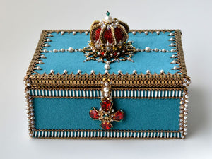 beaded teal bronze handmade jewelry box
