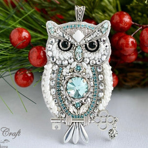 bead embroidered white owl beading kit with PDF tutorial