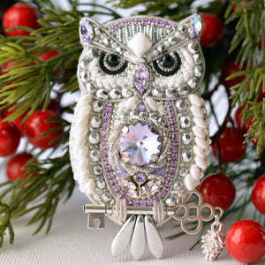 bead embroidered violet owl  beading kit with PDF tutorial