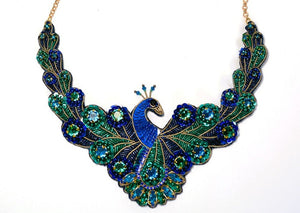 beaded peacock necklace handmade