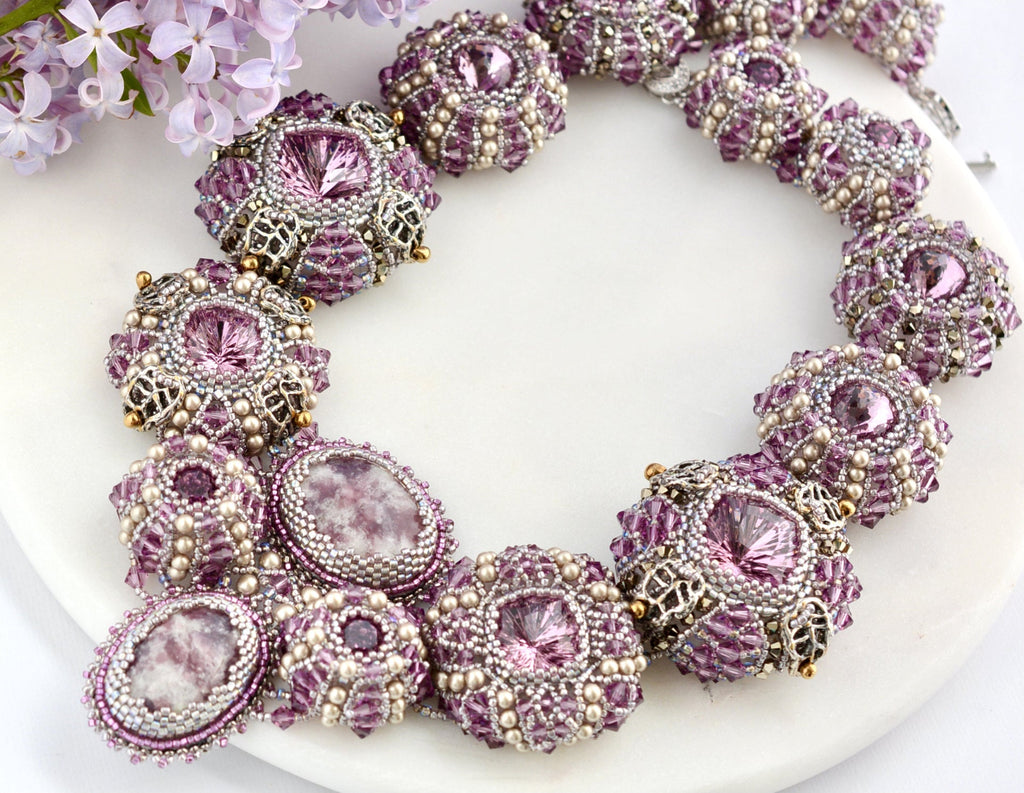 purple beaded necklace handmade