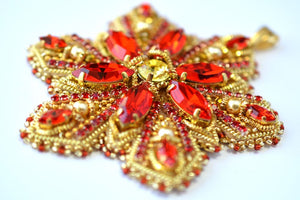 red gold Crystal snowflake Christmas ornament or pendant beaded