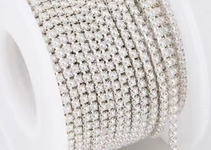 rhinestone cup chain with pearls silver