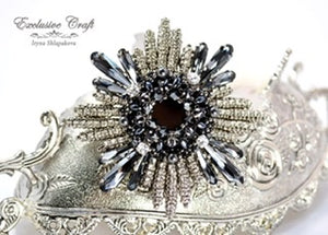 Swarovski black silver beaded brooch 