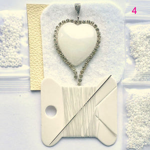 white heart bead embroidery beading kit