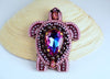 Burgundy bead embroidered turtle brooch 