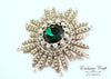 Swarovski Emerald green and silver beaded medal orden brooch handmade