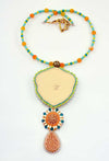 yellow turquoise bead embroidered necklace