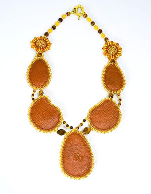 handcrafted bead embroidered gold necklace 
