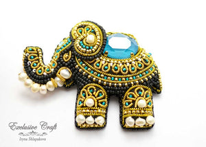 bead embroidered brooch Elephant with swarovski