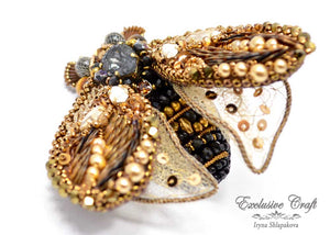 handmade artisan jewelry beaded brooch unique swarovski cicada