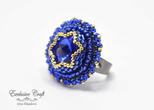 beaded adjastable blue sapphire ring