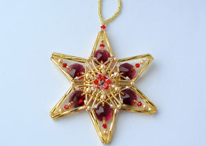 beaded christmas ornament red gold star