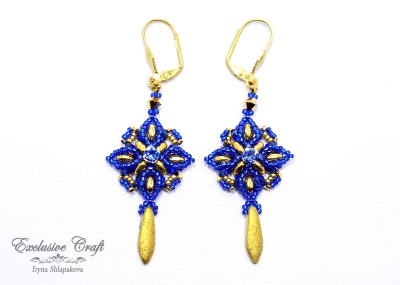 blue gold beaded earrings with swarovski