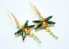 green emerald beaded Swarovski dragonfly earrings
