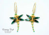 green emerald beaded Swarovski dragonfly earrings