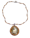 handmade rare bead embroidered brown bronze ammonite pendant