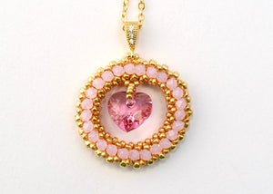 bead woven heart pendant pink