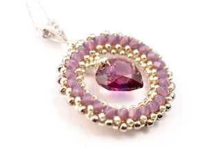 bead woven heart pendant purple