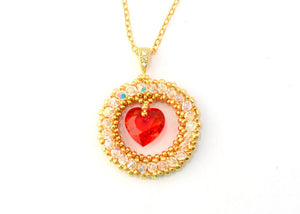 bead woven heart pendant red