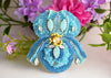 bead embroidery iris flower pin light blue