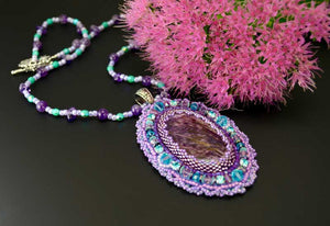 unique beaded necklace purple