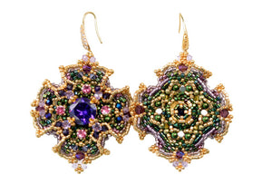 gold purple cubic Zircon beaded earrings