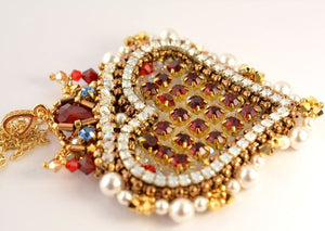 beaded red gold heart pendant