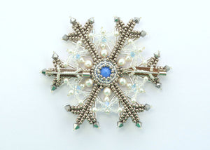 bead woven snowflake brooch silver