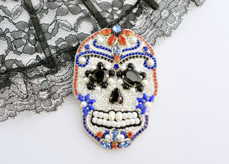 bead embroidery sugar skull zoom class  black