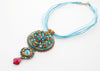bead embroidery teal bronze filigree necklace