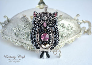  owl necklace beaded black