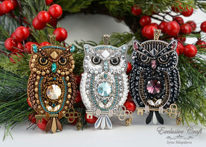 bead embroidery owl necklace 