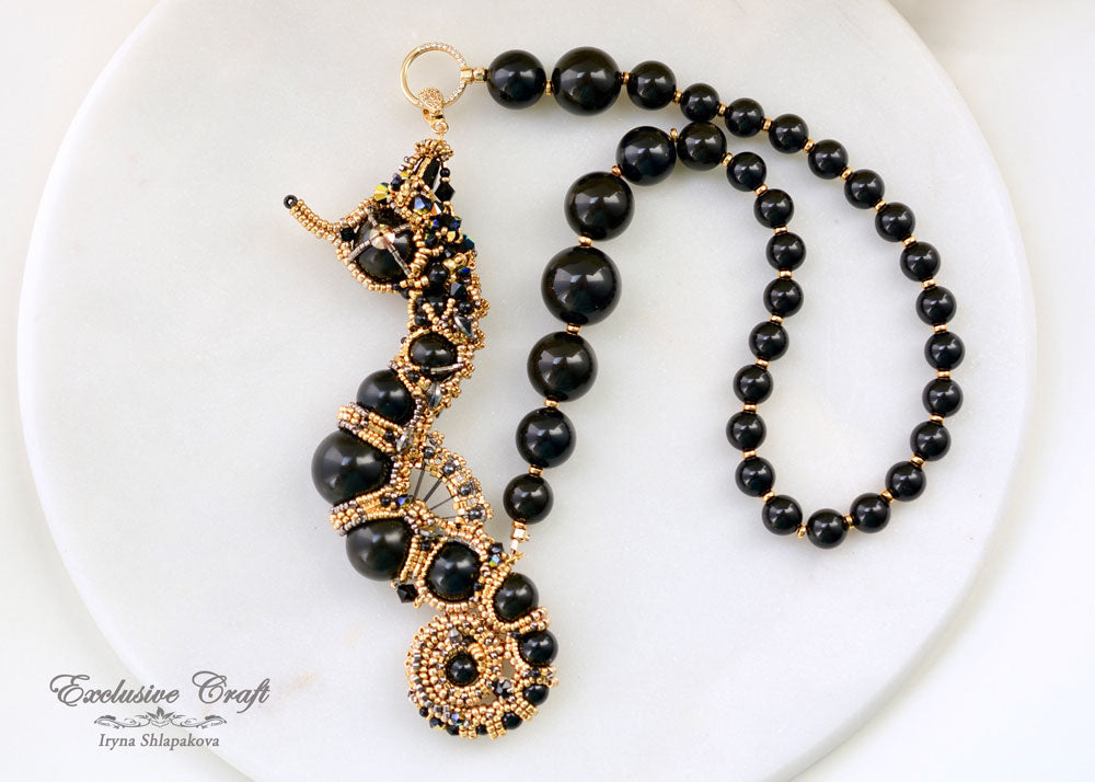 Necklace – 5 Row Black Bead Gold Bead Press Chain | Gujjadi Swarna Jewellers