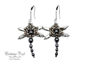 black goth beaded dragonfly earrings