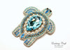 bead embroidered turtle brooch blue