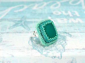 green handmade beaded ring