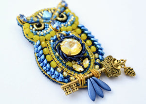 ukrainian colors bead embroidered owl brooch pin