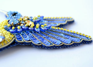 bead embroidered ukrainian colors hummingbird pin