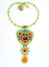 yellow turquoise bead embroidered necklace