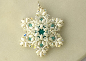 beaded crystal white blue snowflake pendant Christmas ornament