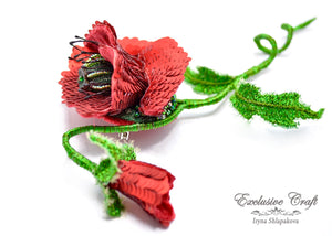 tambour embroidery beaded poppy brooch