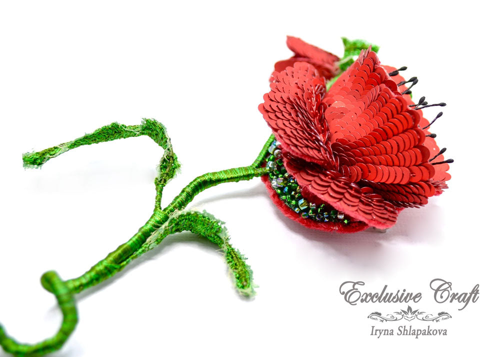 tambour embroidery beaded poppy brooch handmade