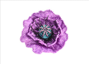 handmade tambour embroidered purple poppy brooch