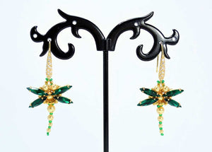 green emerald beaded Swarovski dragonfly earrings