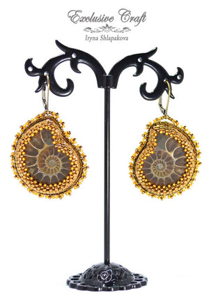 unique beaded ammonite earrings