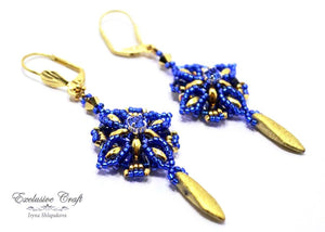 handmade blue gold beaded earrings with swarovski
