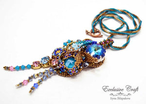handmade artisan jewelry beaded necklace bronze blue