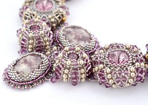 purple bead woven handmade lilac purple necklace with swarovski