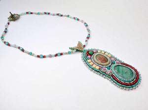 bead embroidery pendant colorful